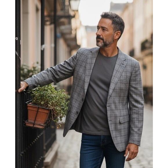 John Varvatos Men's Gray Plaid Jacket Size 36R NWT